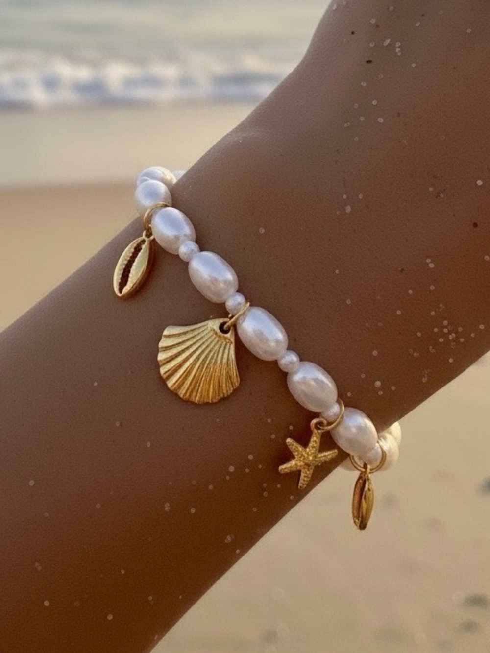 NWT Boho Pearl Seashell Starfish Coastal, Beach, Nautical Charm Bracelet